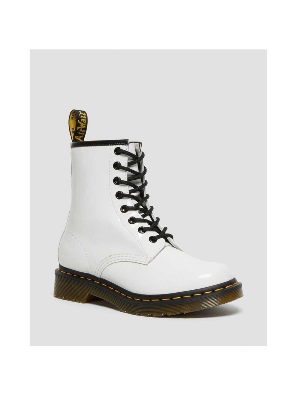Dr. Martens 1460 Patent White Lace-Up Combat Boot with Black Accents